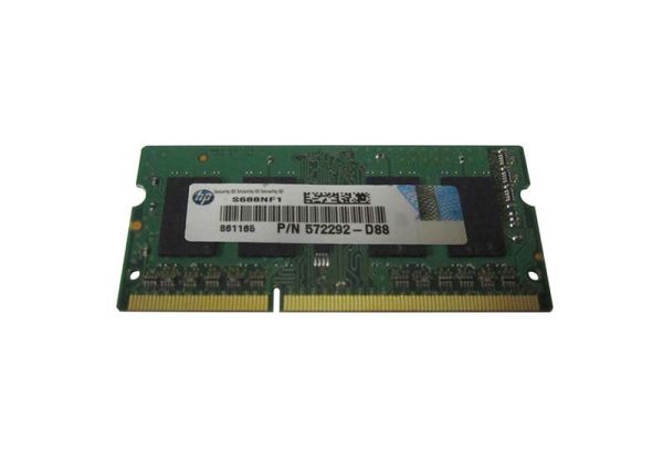 572292-D88 HP 1GB DDR3-1333MHz PC3-10600 non-ECC Unbuffered CL9 204-Pin SoDimm 1.35V Low Voltage Single Rank Memory Module
