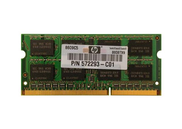 572293-C01 HP 2GB DDR3-1333MHz PC3-10600 non-ECC Unbuffered CL9 204-Pin SoDimm 1.35V Low Voltage Memory Module