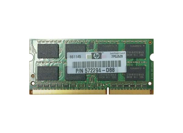 572294-D88 HP 4GB DDR3-1333MHz PC3-10600 non-ECC Unbuffered CL9 204-Pin SoDimm 1.35V Low Voltage Memory Module
