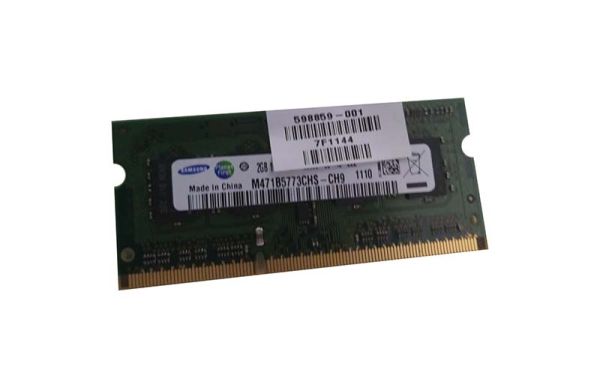 598859-001 HP 1GB DDR3-1333MHz PC3-10600 non-ECC Unbuffered CL9 204-Pin SoDimm 1.35V Low Voltage Memory Module