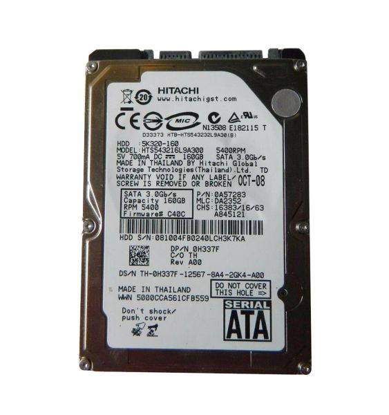 5K320-160 Hitachi TravelStar 5K320 160GB 5400RPM SATA-150 2.5-inch Hard Disk Drive