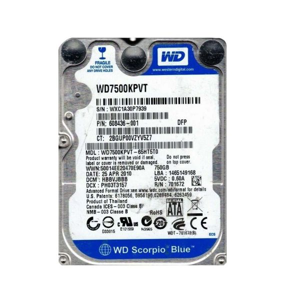 608436-001 Compaq 750GB 7200RPM 2.5-inch SATA 3GB/s Hard Drive