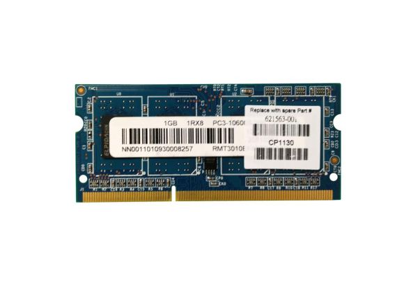621563-001 HP 1GB DDR3-1333MHz PC3-10600 non-ECC Unbuffered CL9 204-Pin SoDimm 1.35V Low Voltage Memory Module