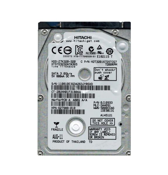 627988-010 Hitachi Travelstar Z7K320 320GB 7200RPM SATA 3GB/s 16MB Cache 2.5-inch Hard Disk Drive