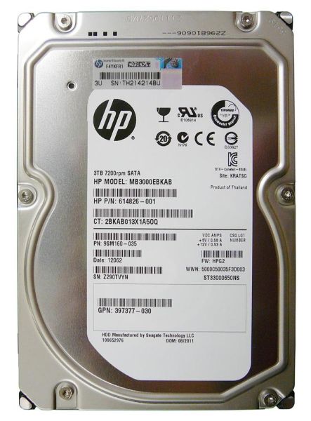 628162-001 HP 3TB 7200RPM SATA 6GB/s SC MidLine 3.5-inch Hard Drive