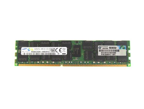 628974-081 HP 16GB DDR3-1333MHz PC3-10600 ECC Registered CL9 240-Pin DIMM 1.35V Low Voltage Dual Rank Memory Module