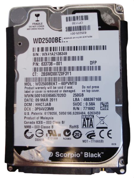 635225-001 HP 250GB 7200RPM SATA 3Gb/s 2.5-inch Hard Drive