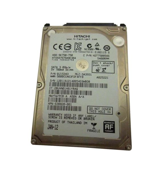 638820-001 Compaq 750GB 5400RPM SATA 8MB Cache 2.5-inch Hard Drive
