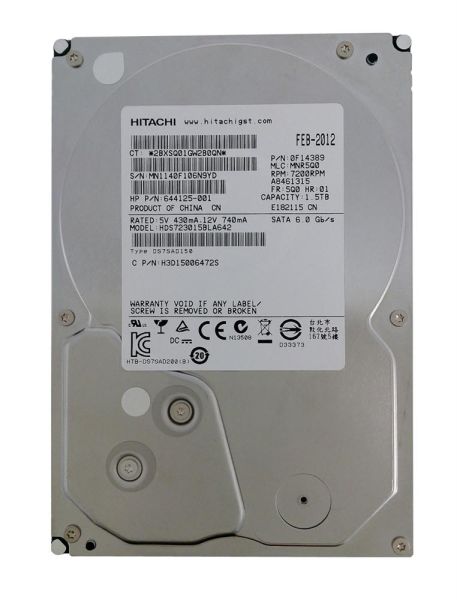 644125-001 HP 1.5TB 7200RPM SATA 64MB Cache 3.5-inch Hard Drive