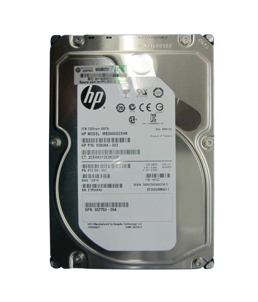 657753-004 HP 2TB 7200RPM SATA 6GB/s NCQ SC MidLine 3.5-inch Hard Drive