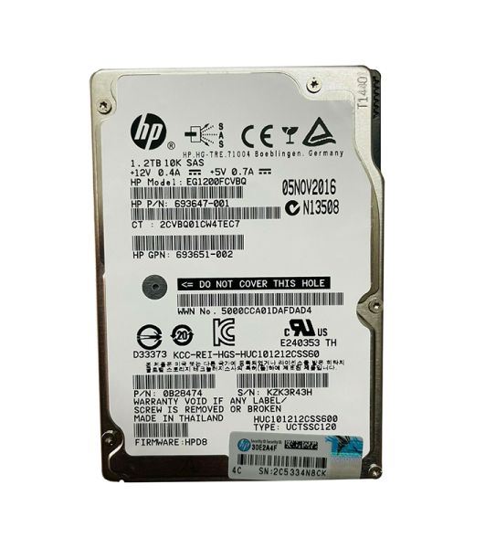 693647-001 HP 1.2TB 10000RPM SAS 6Gb/s Dual Port 2.5-inch Hard Drive with Tray