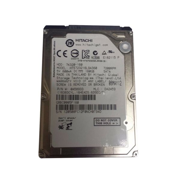 7K320-160 Hitachi Travelstar 160GB 7200RPM SATA 300MB/s 16MB Cache 2.5-inch Laptop Hard Drive