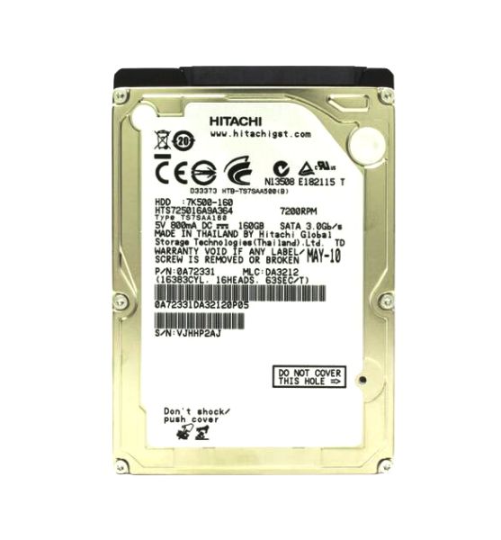 7K500-160 Hitachi Travelstar 7K500 160GB 16MB Cache 7200RPM SATA 3GB/s 2.5-inch Hard Disk Drive