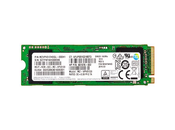 801076-002 HP 512GB Multi-Level Cell PCI Express 3.0 x4 M.2 2280 Solid State Drive for Zbook G3s / Z Workstations