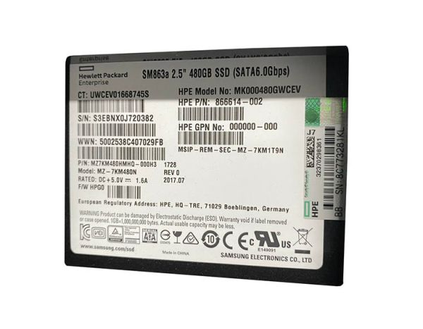 866614-002 HP 480GB Multi-Level Cell SATA 6Gb/s Hot-Pluggable 2.5-inch Solid State Drive