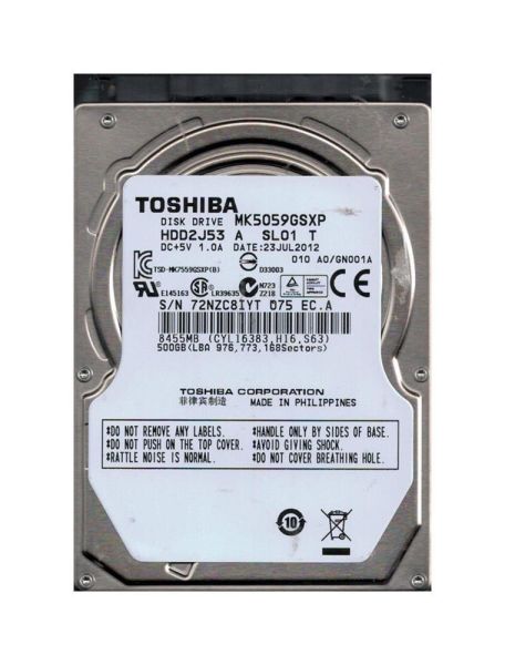 HDD2J53 Toshiba 500GB 5400RPM 8MB Cache SATA 3GB/s 2.5-inch Laptop Hard Drive