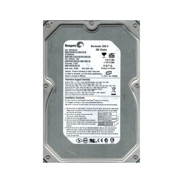 9BD033-303 Seagate BarraCuda 7200.9 250GB 7200RPM ATA-100 8MB Cache 3.5-inch Hard Drive