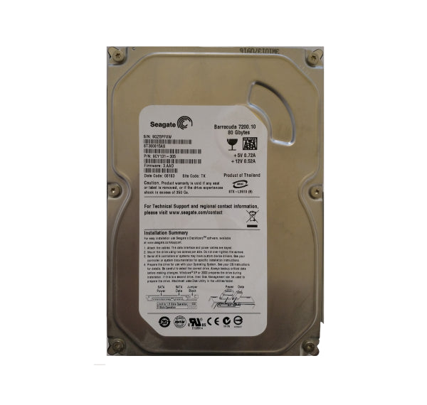 9CY131-305 Seagate BarraCuda 7200.1 80GB 7200RPM SATA 3Gb/s 8MB Cache 3.5-inch Hard Drive