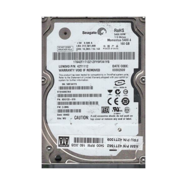 9DG133-070 Seagate Momentus 5400.4 160GB 5400RPM SATA 3Gb/s 8MB Cache 2.5-inch Hard Drive