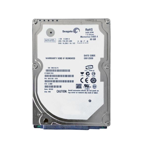 9DG13D-070 Seagate 80GB 5400RPM SATA 1.5Gb/s 8MB Cache 2.5-inch Hard Drive