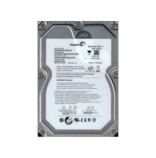 9FZ136-336 Seagate BarraCuda 1TB 7200RPM SATA 3Gb/s 32MB Cache 3.5-inch Hard Drive