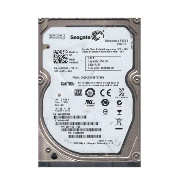 9HH132-036 Seagate Momentus 5400.6 250GB 5400RPM SATA 3Gb/s 8MB Cache 2.5-inch Hard Drive