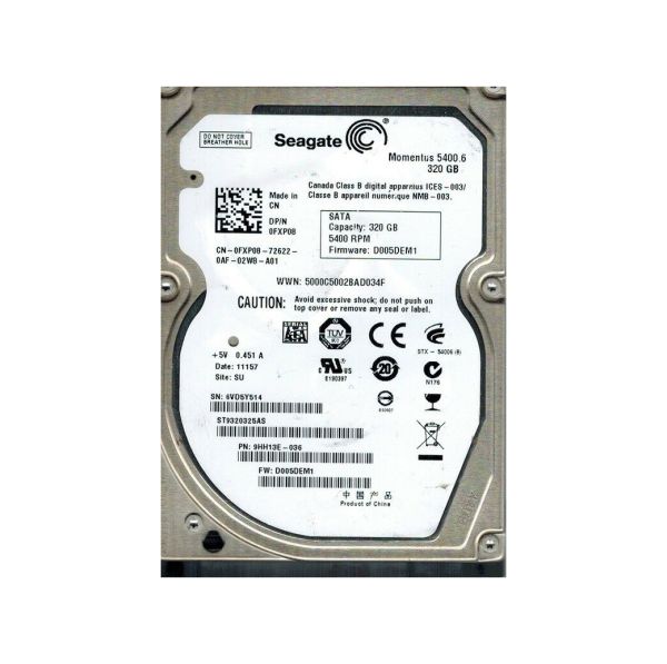 9HH13E-036 Seagate 320GB 5400RPM SATA 3Gb/s 2.5-inch Hard Drive