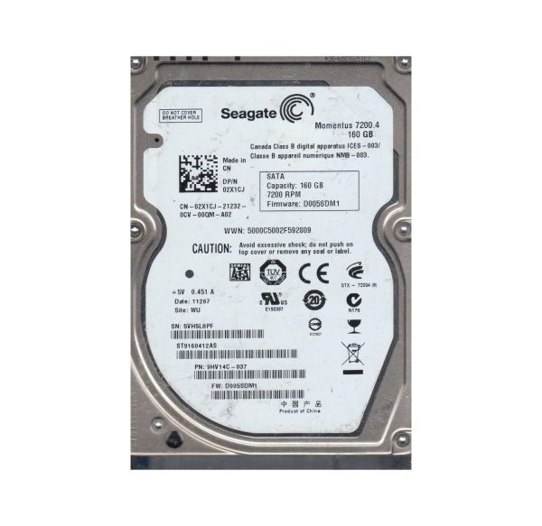 9HV14C-037 Seagate 160GB 7200RPM SATA 3Gb/s 16MB Cache 2.5-inch Hard Drive