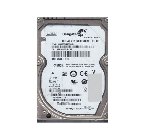 9HV14C-620 Seagate Momentus 7200.4 160GB 7200RPM SATA 3Gb/s 16MB Cache 2.5-inch Hard Drive