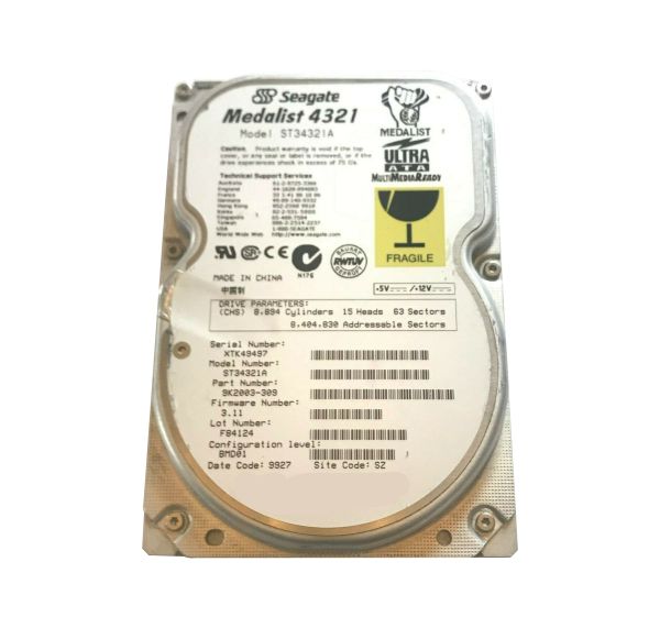 9K2003-309 Seagate Medalist 4321 4.3GB 5400RPM ATA-33 128KB Cache 3.5-inch Hard Drive