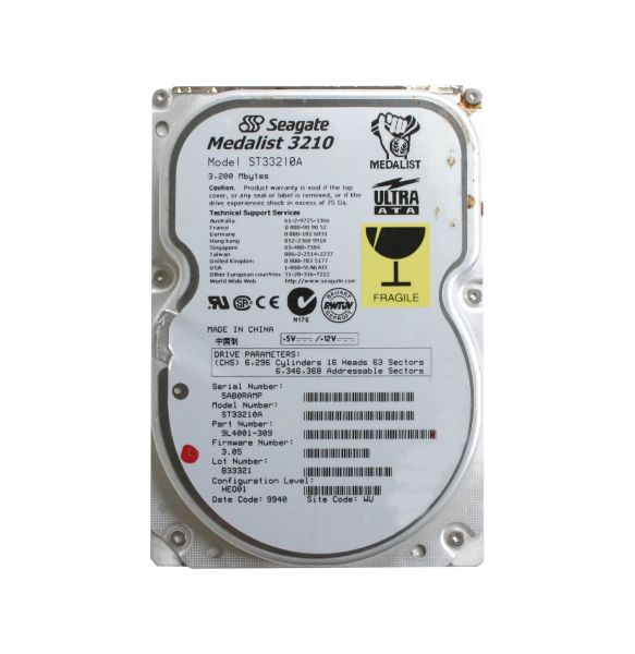 9L4001-309 Seagate Medalist 3210 3.2GB 5400RPM ATA-33 256KB Cache 3.5-inch Hard Drive