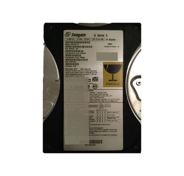 9R4005-307 Seagate U5 10GB 5400RPM ATA-100 512KB Cache 3.5-inch Hard Drive