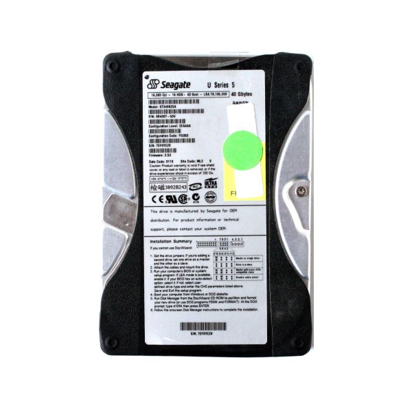 9R4007-504 Seagate U5 40GB 5400RPM ATA-100 512KB Cache 3.5-inch Hard Drive