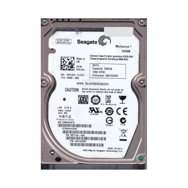 9RT143-030 Seagate 500GB 7200RPM SATA 3Gb/s 16MB Cache 2.5-inch Hard Drive