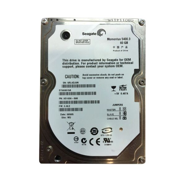 9S1036-508 Seagate Momentus 5400.3 60GB 5400RPM ATA-100 8MB Cache 2.5-inch Hard Drive