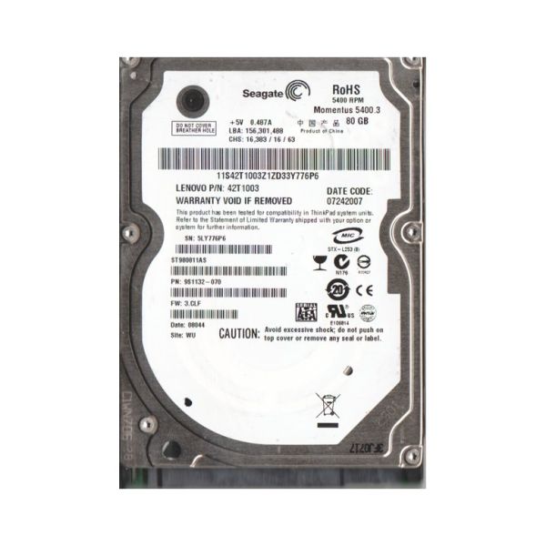 9S1132-070 Seagate 80GB 5400RPM SATA 2.5-inch Hard Drive