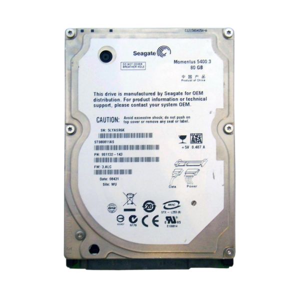 9S1132-143 Seagate Momentus 5400.3 80GB 5400RPM SATA 1.5Gb/s 8MB Cache 2.5-inch Hard Drive