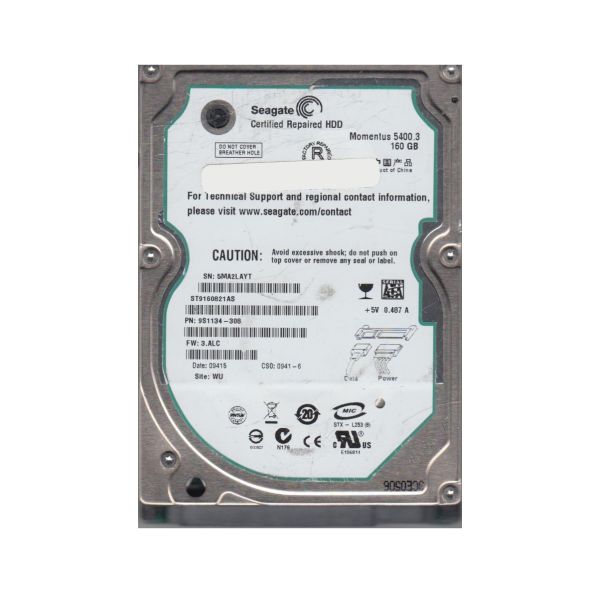 9S1134-308 Seagate 160GB 5400RPM SATA 1.5Gb/s 2.5-inch Hard Drive