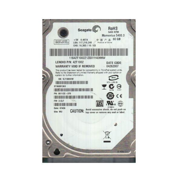 9S113C-070 Seagate 60GB 5400RPM SATA 8MB Cache 2.5-inch Hard Drive