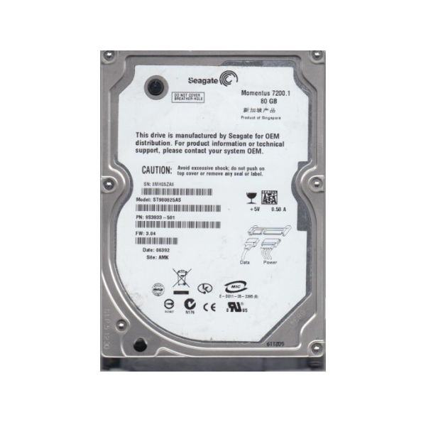 9S3833-501 Seagate 80GB 7200RPM SATA 1.5Gb/s 2.5-inch Hard Drive