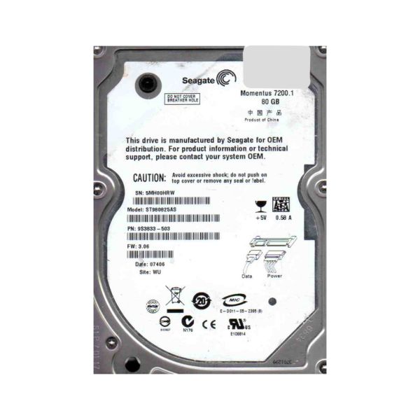 9S3833-503 Seagate 80GB 7200RPM SATA 1.5Gb/s 2.5-inch Hard Drive