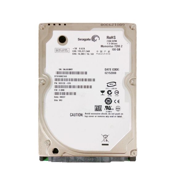 9S513E-070 Seagate 100GB 7200RPM SATA 3Gb/s 8MB Cache 2.5-inch Hard Drive