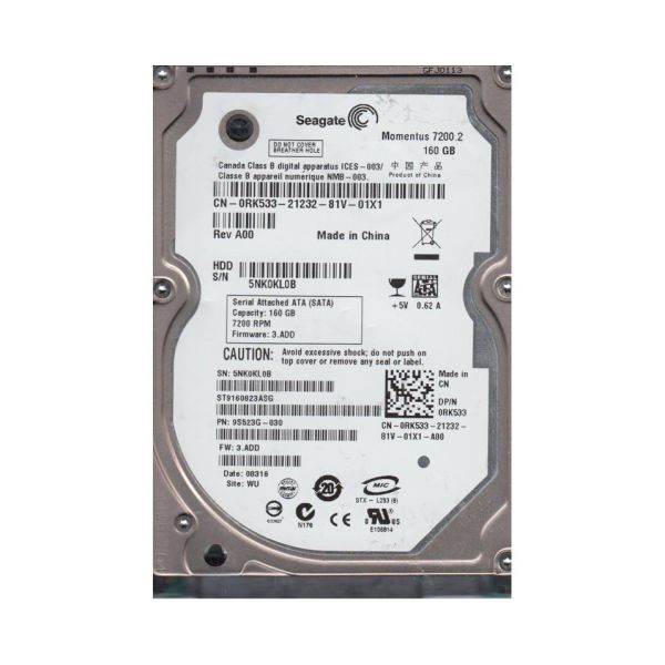 9S523G-030 Seagate 160GB 7200RPM SATA 3Gb/s 2.5-inch Hard Drive