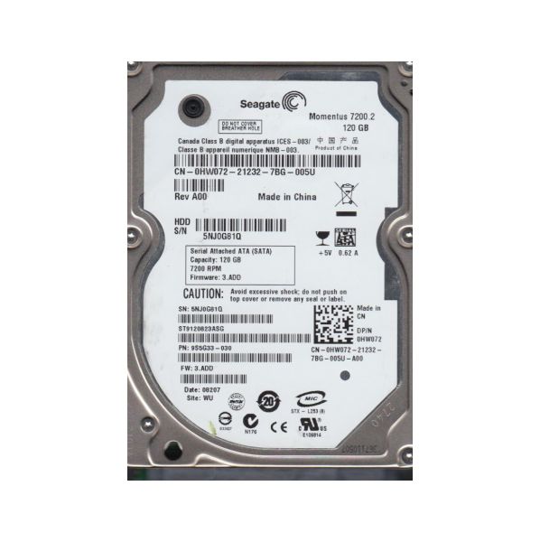 9S5G33-030 Seagate 120GB 7200RPM SATA 3Gb/s 2.5-inch Hard Drive