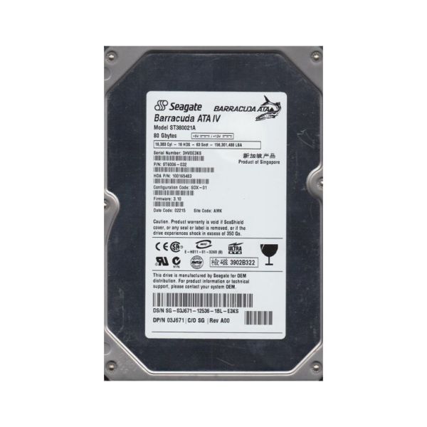 9T6006-032 Seagate BarraCuda 80GB 7200RPM ATA-100 2MB Cache 3.5-inch Hard Drive