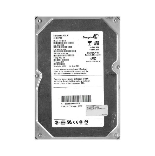 9W4004-030 Seagate BarraCuda ATA-V 40GB 7200RPM ATA-100 2MB Cache 3.5-inch Hard Drive