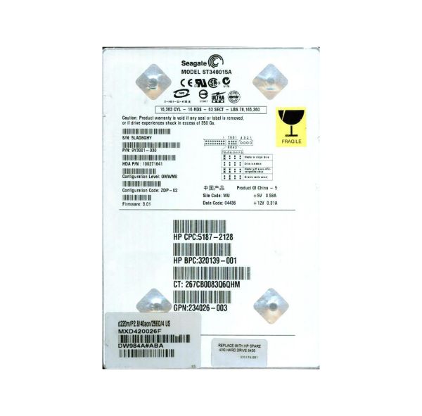 9Y3001-030 Seagate BarraCuda 5400.1 40GB 5400RPM ATA-100 2MB Cache 3.5-inch Hard Drive