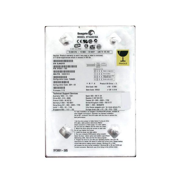 9Y3001-305 Seagate BarraCuda 5400.1 40GB 5400RPM ATA-100 2MB Cache 3.5-inch Hard Drive