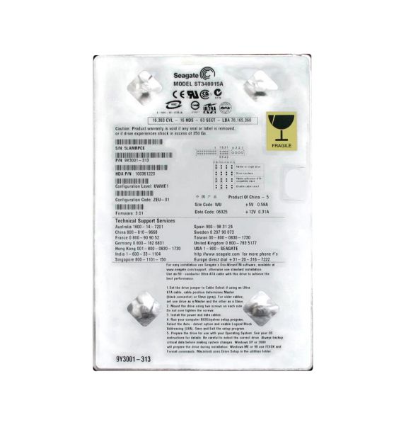 9Y3001-313 Seagate BarraCuda 5400.1 40GB 5400RPM ATA-100 2MB Cache 3.5-inch Hard Drive