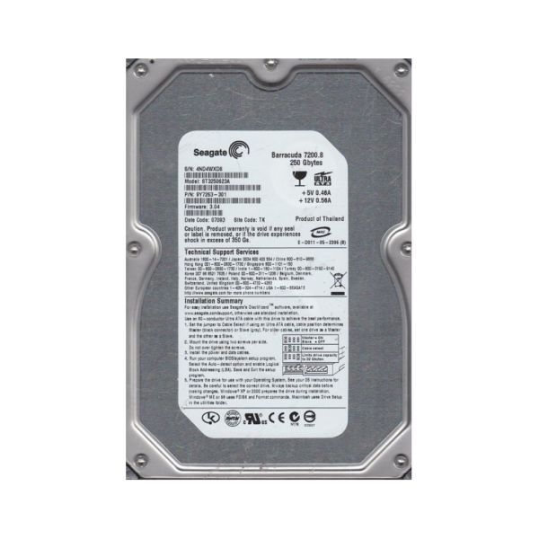 9Y7263-301 Seagate BarraCuda 7200.8 250GB 7200RPM ATA-100 16MB Cache 3.5-inch Hard Drive